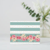 ヴィンテージフラワー金ゴールドフェイクグリッターストライプ ポストカード (スタンド正面)