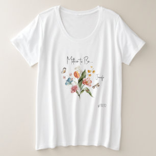 ヴィンテージフラワー、マタニティベビーシャワー プラスサイズTシャツ
