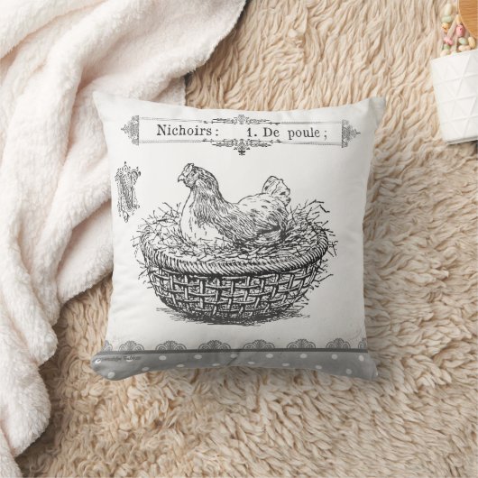 ヴィンテージフランスののカゴ枕の灰色の白い塊 クッション (ブランケット)