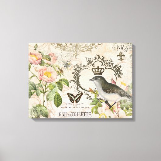 ヴィンテージフランスののキャンバスを張った鳥 キャンバスプリント (正面)