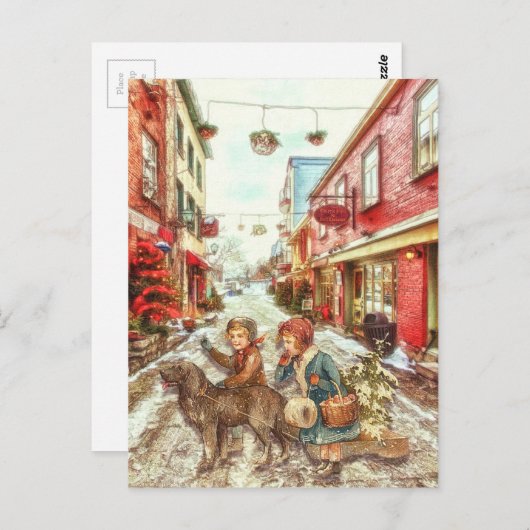 ヴィンテージフランスののクリスマスの子供たち ポストカード (正面/裏面)