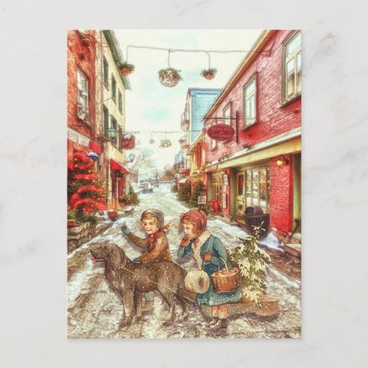 ヴィンテージフランスののクリスマスの子供たち ポストカード (正面)