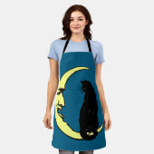 ヴィンテージフランスのの月と猫の男 エプロン (着用した状態)