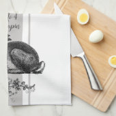 ヴィンテージフランスのの灰色のフランスのウサギ キッチンタオル (四つ折り)