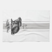 ヴィンテージフランスのの灰色のフランスのウサギ キッチンタオル (横)