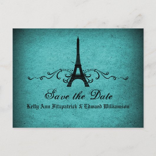 ヴィンテージフランスのの飾り付け日付はがき 案内ポストカード (正面)