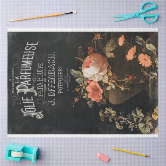 ヴィンテージフランスのの香水とバラの切り離し 薄葉紙 (クラフト)