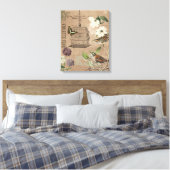 ヴィンテージフランスのの鳥及び庭園張りのキャンバス キャンバスプリント (インサイチュ (寝室))