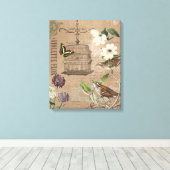 ヴィンテージフランスのの鳥及び庭園張りのキャンバス キャンバスプリント (インサイチュ (ウッドフロア))