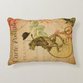 ヴィンテージフランスのはがきカエル乗用自転車バラ アクセントクッション (正面)