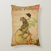 ヴィンテージフランスのはがきカエル乗用自転車バラ アクセントクッション (正面(垂直))