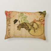 ヴィンテージフランスのはがきカエル乗用自転車バラ アクセントクッション (裏面)