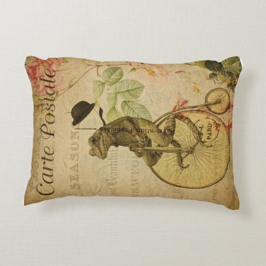 ヴィンテージフランスのはがきカエル乗用自転車バラ アクセントクッション (裏面)