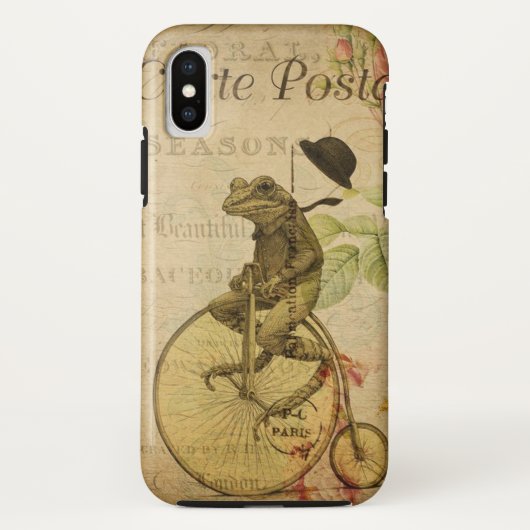ヴィンテージフランスのはがきカエル乗用自転車バラ Case-Mate iPhoneケース (裏面)