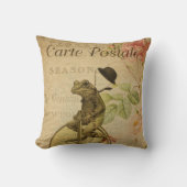 ヴィンテージフランスのはがきカエル乗用自転車 クッション (正面)