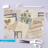 ヴィンテージフランスのはがきビーチフローラコラージュ 薄葉紙 (クラフト)