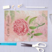 ヴィンテージフランスのはがきピンクの花の切り離し 薄葉紙 (クラフト)