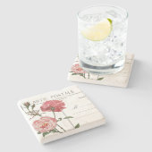 ヴィンテージフランスのはがきピンクローズ ストーンコースター (横)