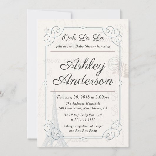 ヴィンテージフランスのはがきベビーシャワー招待状 招待状 (正面)