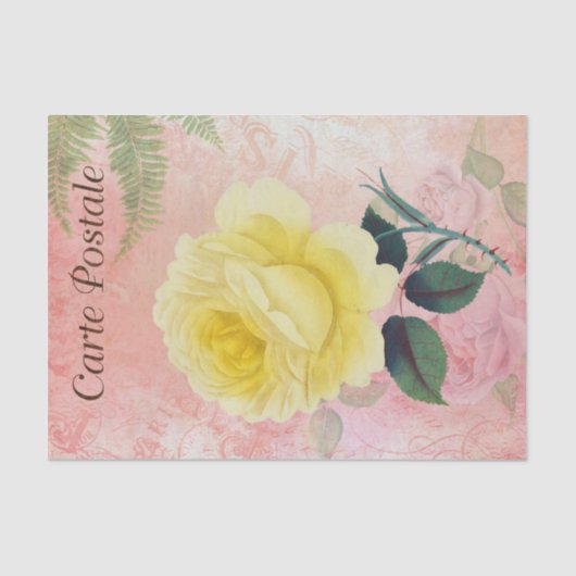 ヴィンテージフランスのはがき黄色バラ切り離し 薄葉紙 (正面)