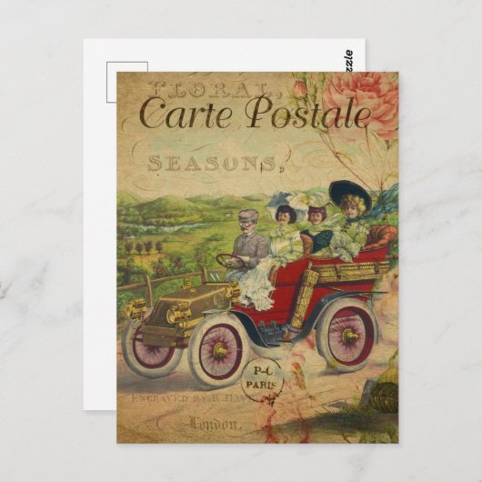 ヴィンテージフランスのはがき、レトロ車 ポストカード (正面/裏面)