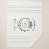 ヴィンテージフランスのアクアチキング家紋スロー シェルパブランケット (正面)