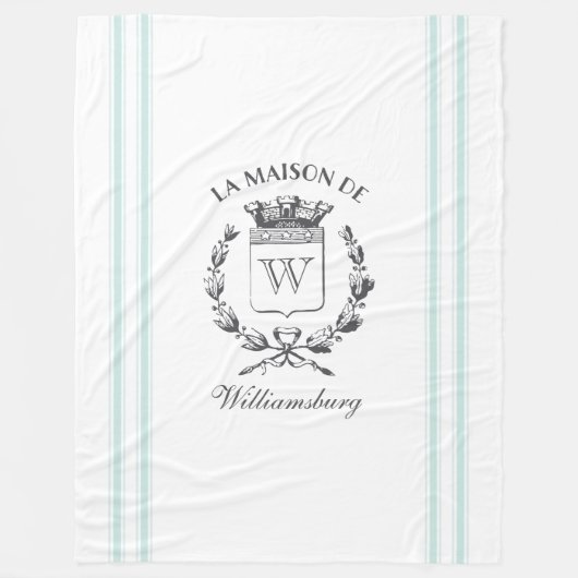 ヴィンテージフランスのアクアチキング家紋スロー フリースブランケット (正面)