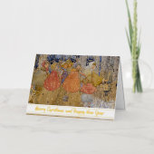 ヴィンテージフランスのアニー「クリスマス・カロリング」 箔グリーティングカード (正面)