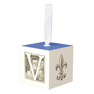 ヴィンテージフランスのアルファベットブロックオーナメントセット"V" キューブオーナメント