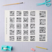 ヴィンテージフランスのアルファベ図解入りの、写真付きのットクラフト 薄葉紙 (クラフト)