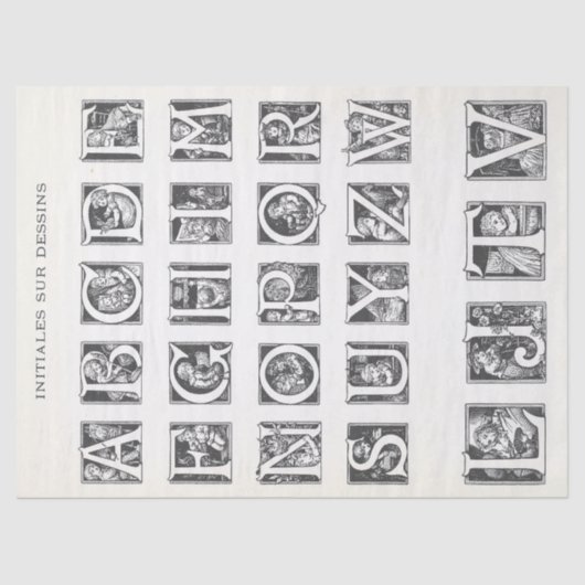 ヴィンテージフランスのアルファベ図解入りの、写真付きのットクラフト 薄葉紙 (正面)