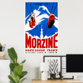 ヴィンテージフランスのアルプスゴンドラウィンタースポーツスキー場 ポスター (ホームオフィス)