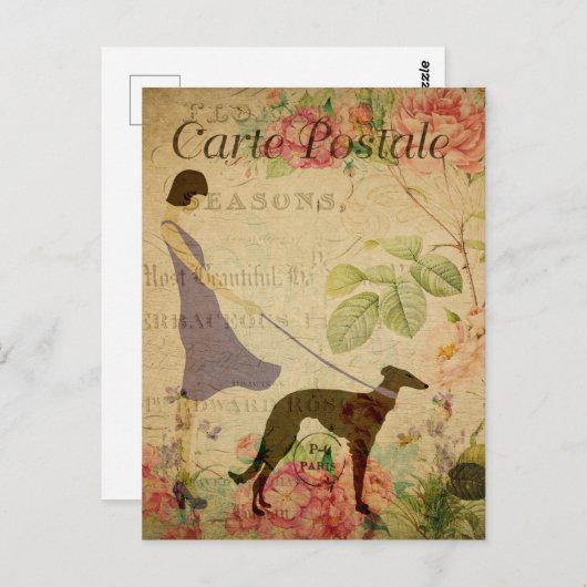 ヴィンテージフランスのアートプリント、レトロフローラはがき ポストカード (正面/裏面)