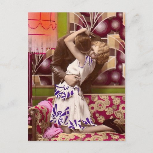 ヴィンテージフランスのアールデコロマンチック葉書。 ポストカード (正面)