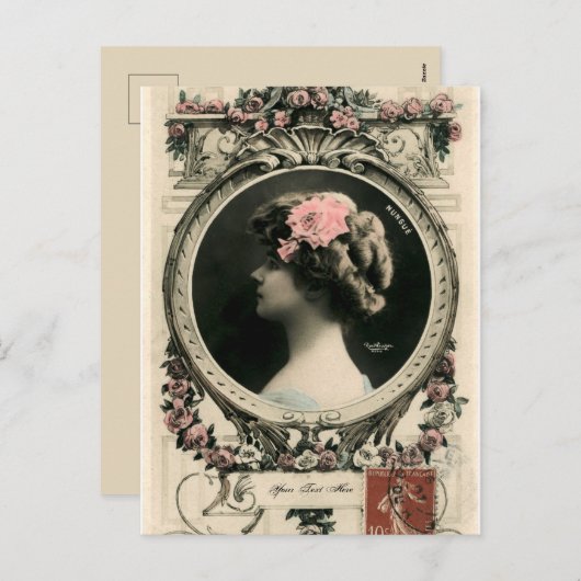 ヴィンテージフランスのアールヌーボーフォトフレームテンプレート シーズンポストカード (正面/裏面)