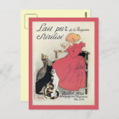 ヴィンテージフランスのアールヌーボーミルクアド、ネコ、ガール ポストカード (正面/裏面)