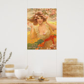 ヴィンテージフランスのアールヌーボー広告（女性と花） ポスター (キッチン)