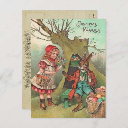 ヴィンテージフランスのイースターバニーポストカード シーズンポストカード (正面/裏面)