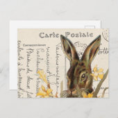 ヴィンテージフランスのイースターラビットダッフォディルハガキ ポストカード (正面/裏面)