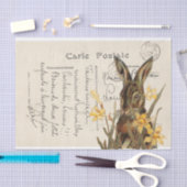 ヴィンテージフランスのイースターラビットダッフォディルハガキ 薄葉紙 (クラフト)