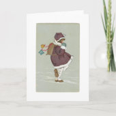 ヴィンテージフランスのウィンタースクールガール空白のホリデイ カード (正面)