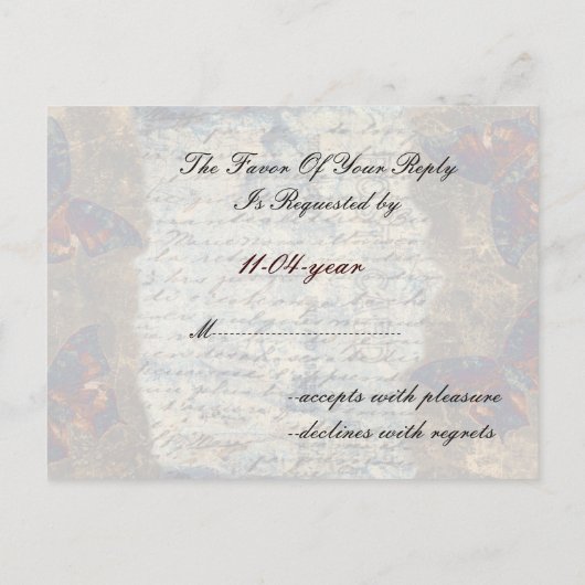 ヴィンテージフランスのウェディングsvpカード インビテーションポストカード (裏面)