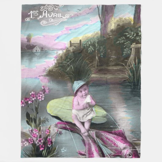 ヴィンテージフランスのエイプリルフールピスタード フリースブランケット (正面)