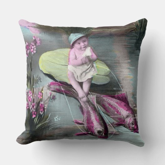 ヴィンテージフランスのエイプリルフール葉書 クッション (正面)