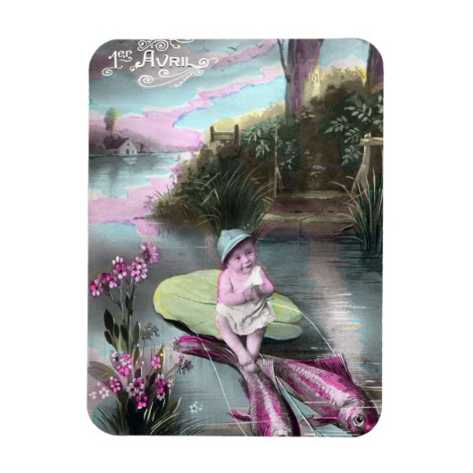 ヴィンテージフランスのエイプリルフール葉書 マグネット (縦)