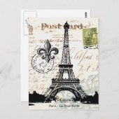 ヴィンテージフランスのエッフェルタワーハガキ ポストカード (正面/裏面)
