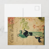 ヴィンテージフランスのエフェメラ女性ウィペットドッグフローラ ポストカード (正面/裏面)