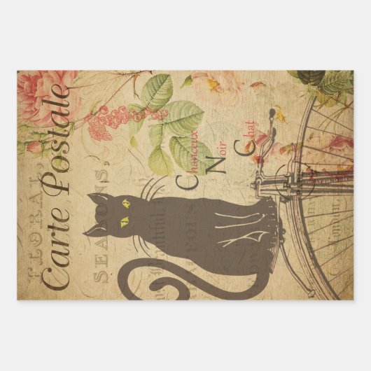 ヴィンテージフランスのエフエマデコップコラージュ3 ラッピングペーパーシート (正面)