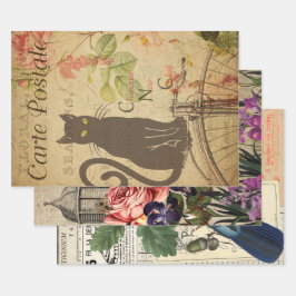 ヴィンテージフランスのエフエマデコップコラージュ3 ラッピングペーパーシート