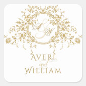 ヴィンテージフランスのエレガント金ゴールドフローラモノグラム結婚ズ スクエアシール (正面)